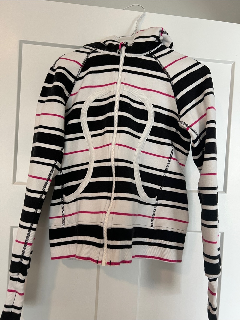 lululemon athletica Black White and Pink Striped Full-Zip Hoodie